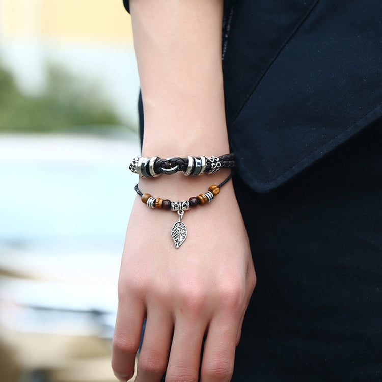Multi-Layers Braided Leaf Charm Bracelet Simple Personalized Hand Band