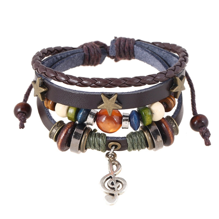 Simple Multi-Layer Beaded Leather Bracelet Personalized Musical Note Charm Bracelet