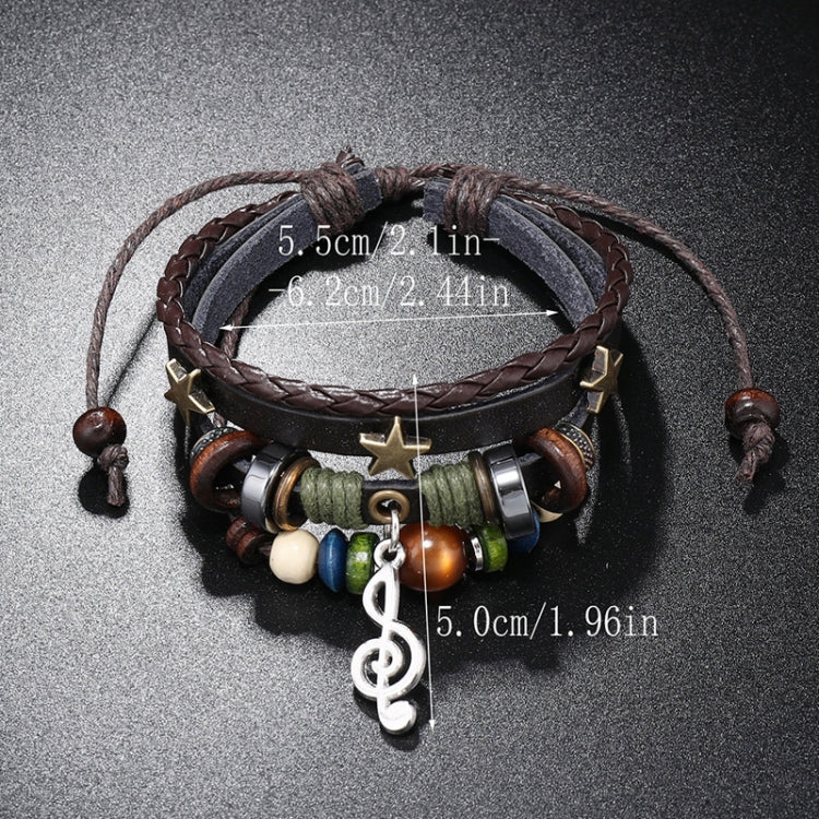 Simple Multi-Layer Beaded Leather Bracelet Personalized Musical Note Charm Bracelet