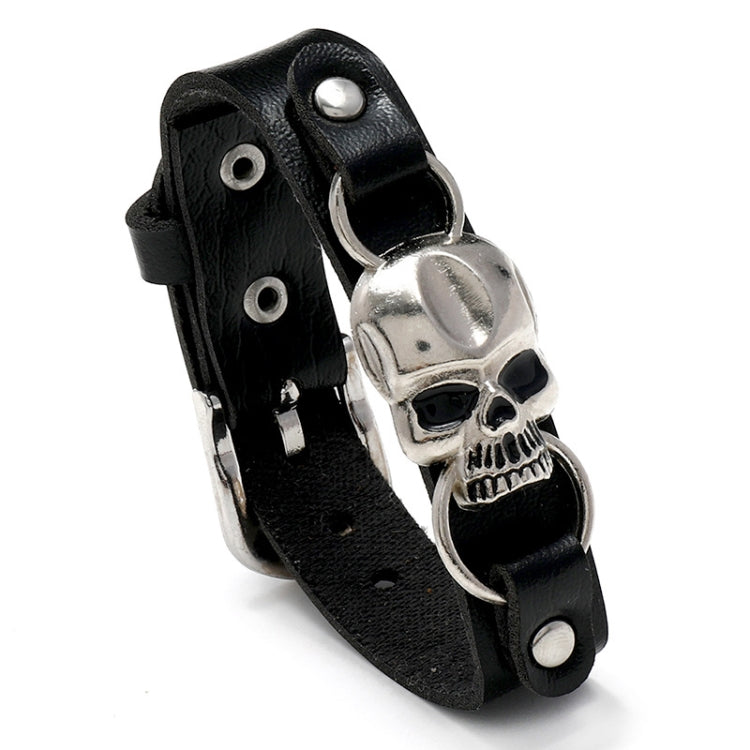 Simple Skull Leather Bracelet Personalized Trendy Street Hand Jewelry - Black