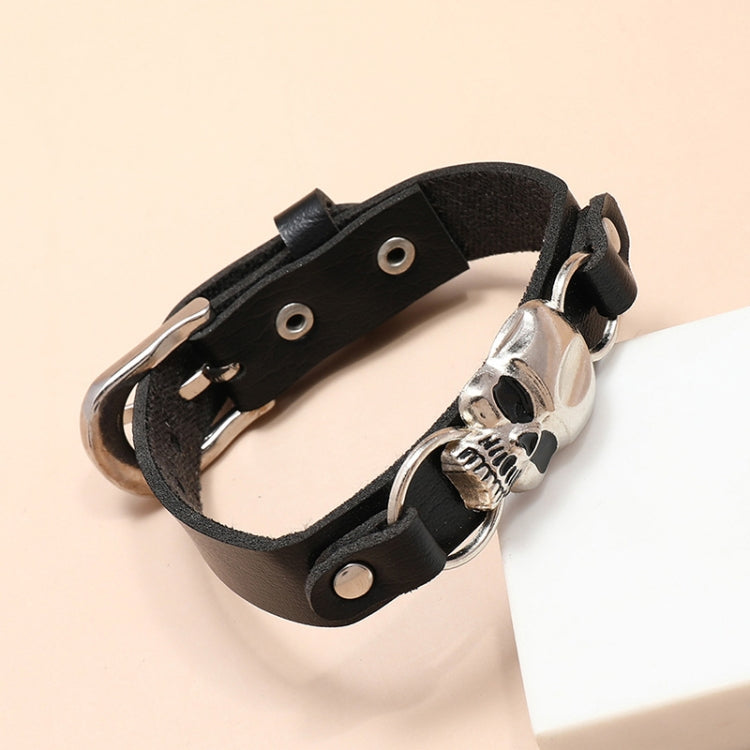 Simple Skull Leather Bracelet Personalized Trendy Street Hand Jewelry - Black