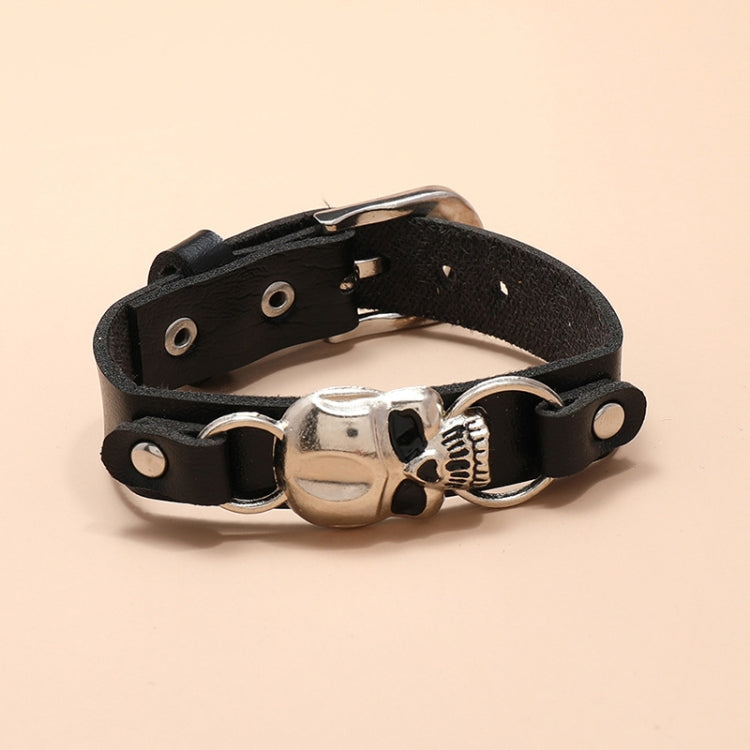 Simple Skull Leather Bracelet Personalized Trendy Street Hand Jewelry - Black