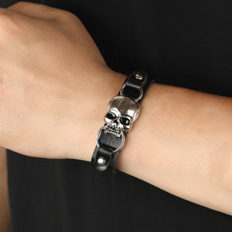 Simple Skull Leather Bracelet Personalized Trendy Street Hand Jewelry - Black