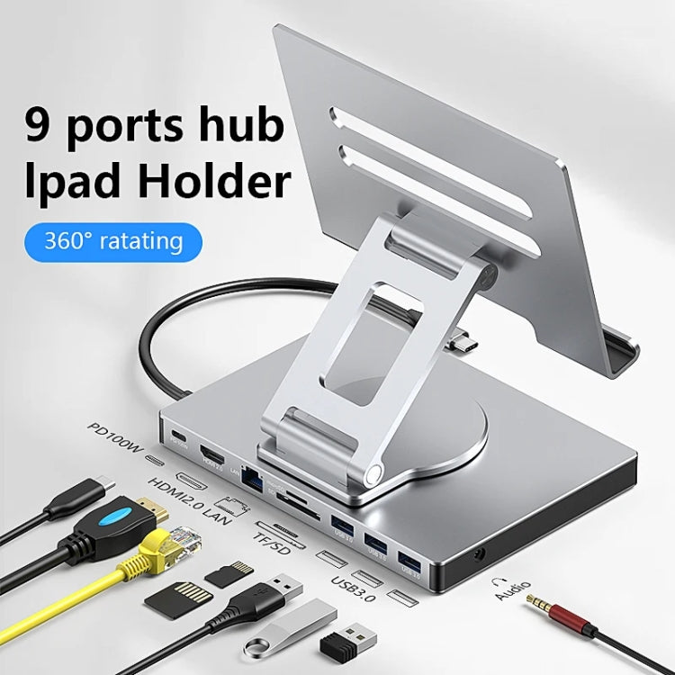 Blueendless 4K/60Hz Multifunctional Folding Tablet Type-C Docking Station Bracket, Spec: 9-in-1