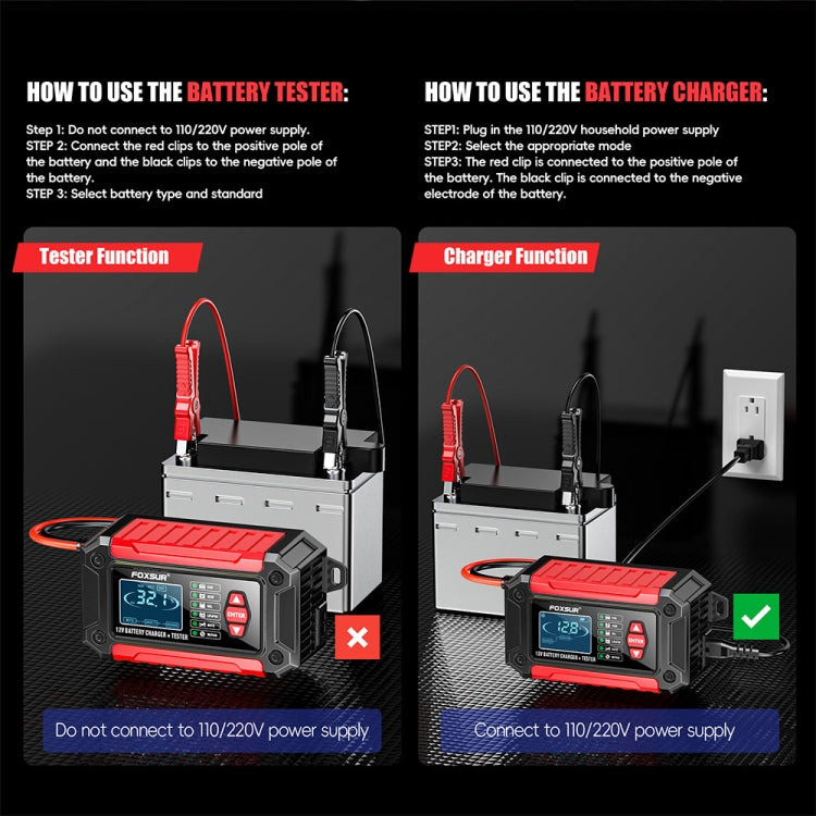 FOXSUR Cars Motorcycles 12V Lithium Cattery Charger With Battery Detection