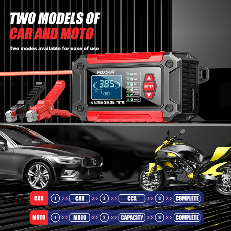 FOXSUR Cars Motorcycles 12V Lithium Cattery Charger With Battery Detection