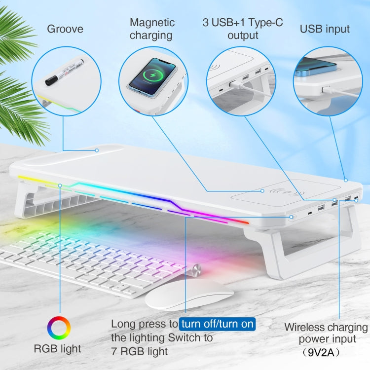 RGB Computer Monitor Stand Riser 3 USB 2.0 +1 Type-C Ports, Spec: Basic Black