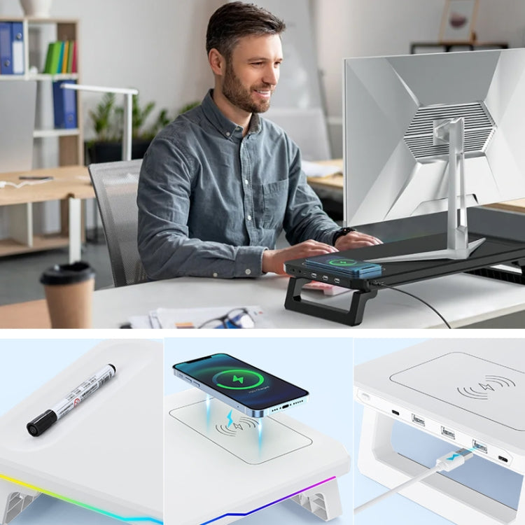 RGB Computer Monitor Stand Riser 3 USB 2.0 +1 Type-C Ports, Spec: Wireless Charging  Black