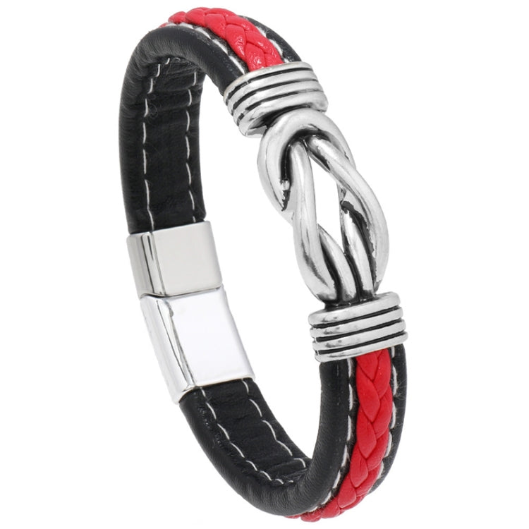 Simple Alloy Magnetic Clasp Leather Bracelet Personalized Braided Bracelet, Style: Black And Red 21cm