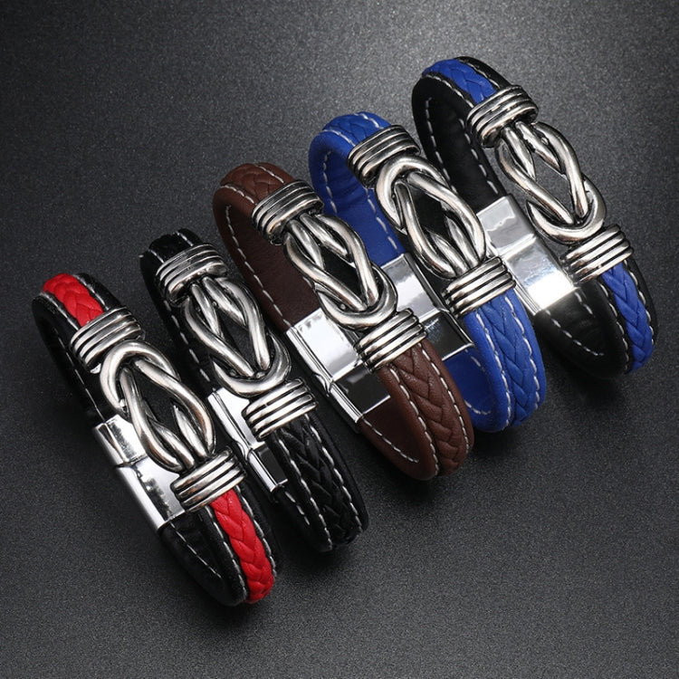 Simple Alloy Magnetic Clasp Leather Bracelet Personalized Braided Bracelet, Style: Black 21cm