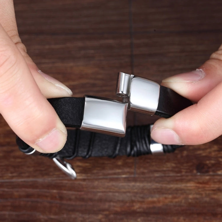 Simple Alloy Magnetic Clasp Leather Bracelet Personalized Braided Bracelet, Style: Black 22.5cm