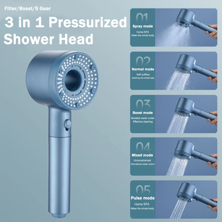 High-Pressure Handheld Shower Head With 5 Spray Modes Filtered Showerhead, Spec:  Kit Gray