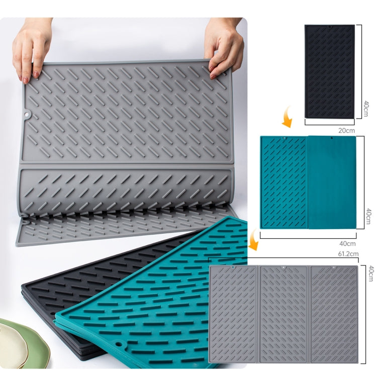 62 x 40cm  Trifold Silicone Drain Pad Bowl and Dish Drying Mat for Kitchen Counter