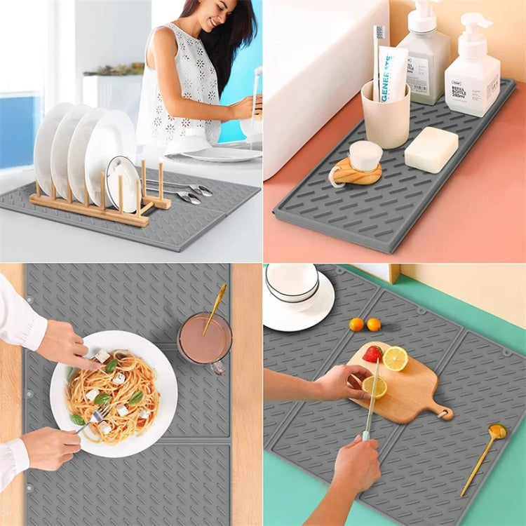 62 x 40cm  Trifold Silicone Drain Pad Bowl and Dish Drying Mat for Kitchen Counter