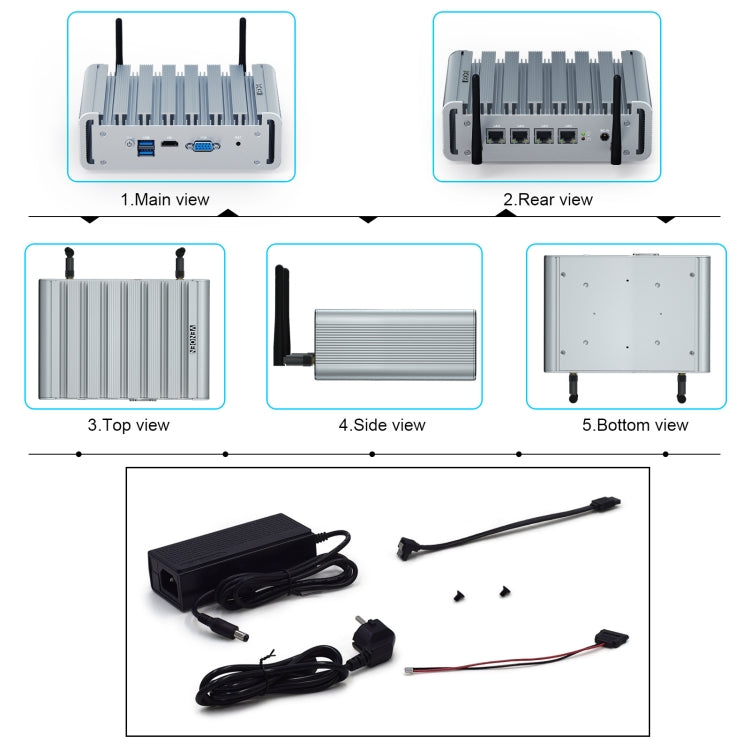 HYSTOU P09B-J4125-4L 8GB DDR4+128GB SSD Industrial Computer Soft Route From 2.5G Multi -Network HTPC Server Mini Console