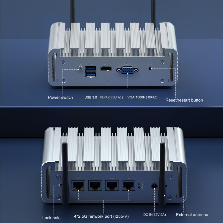 HYSTOU P09B-J4125-4L 8GB DDR4+128GB SSD Industrial Computer Soft Route From 2.5G Multi -Network HTPC Server Mini Console