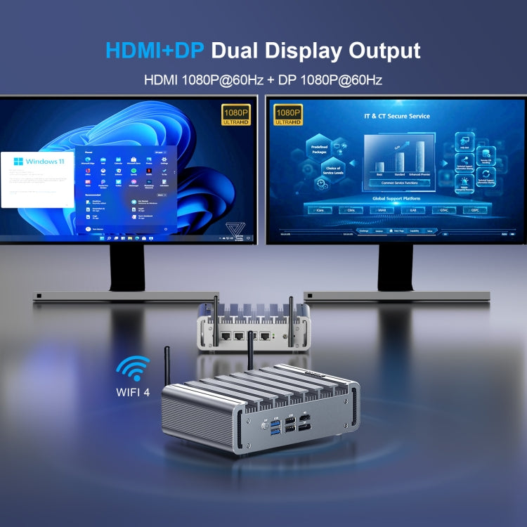 HYSTOU P09B-J4125-4L 8GB DDR4+128GB SSD Industrial Computer Soft Route From 2.5G Multi -Network HTPC Server Mini Console