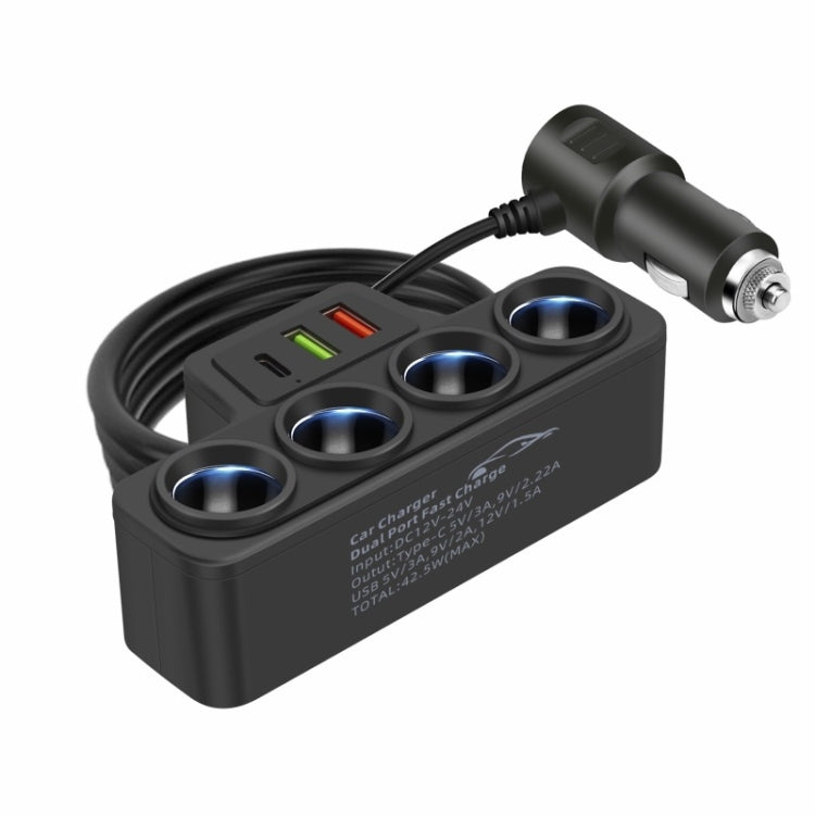 1 to 4 Q3.0 Car Cigarette Lighter Fast Charging 120W Car Conversion Plug - BY-1369