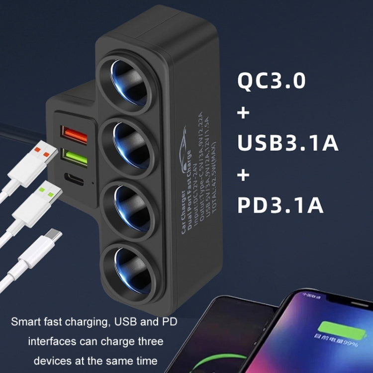 1 to 4 Q3.0 Car Cigarette Lighter Fast Charging 120W Car Conversion Plug - BY-1369