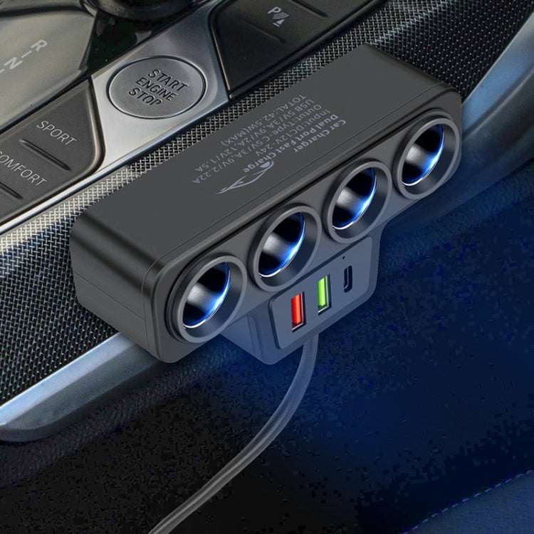 1 to 4 Q3.0 Car Cigarette Lighter Fast Charging 120W Car Conversion Plug - BY-1369