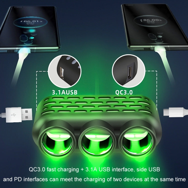 1 To 3 12V/24V Car Cigarette Lighter Charger Multi-function Seven-color Light - 120W