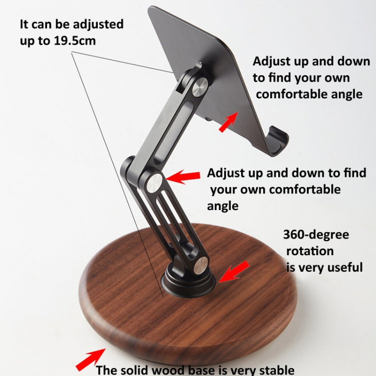 360 Degree Rotating Walnut Mobile Phone Holder Foldable Tablet Stand