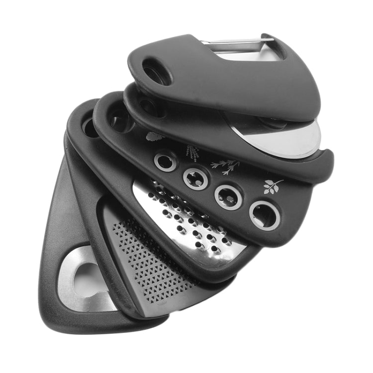 6 In 1 Stackable Kitchen Gadgets Melon Peeler Herb Chopper Garlic Grater Can Opener Pizza Cutter - Black