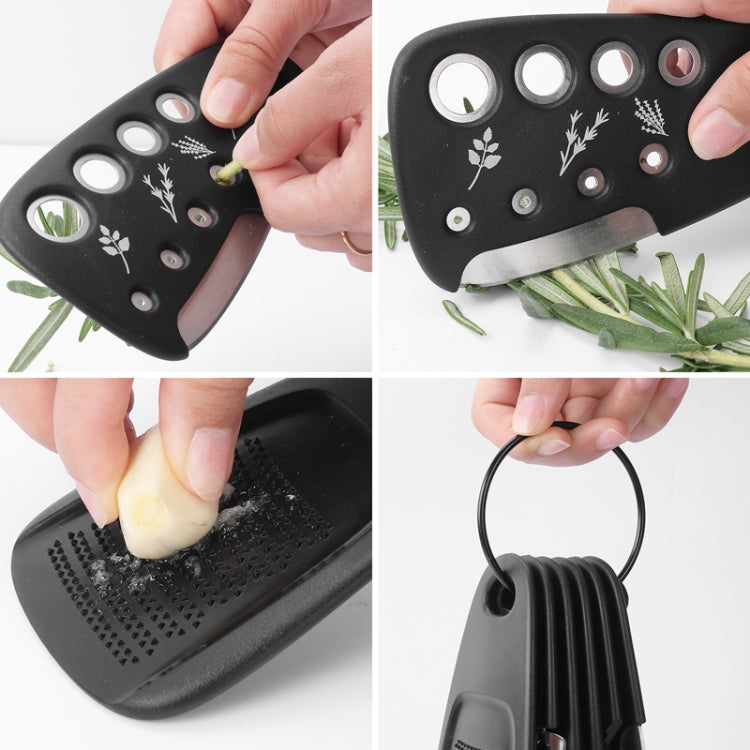 6 In 1 Stackable Kitchen Gadgets Melon Peeler Herb Chopper Garlic Grater Can Opener Pizza Cutter - Black