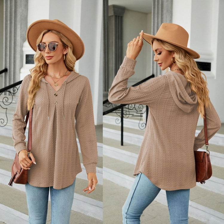 Autumn Winter V-Neck Loose Long Sleeve Hooded Sweatshirt Women Outerwear, Size: L