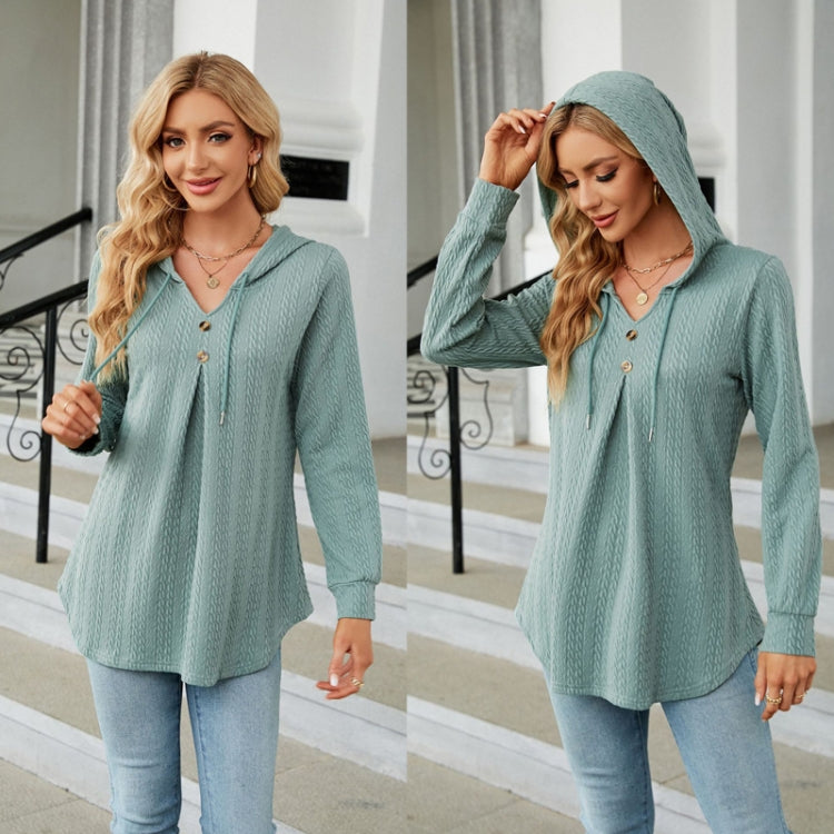Autumn Winter V-Neck Loose Long Sleeve Hooded Sweatshirt Women Outerwear, Size: L