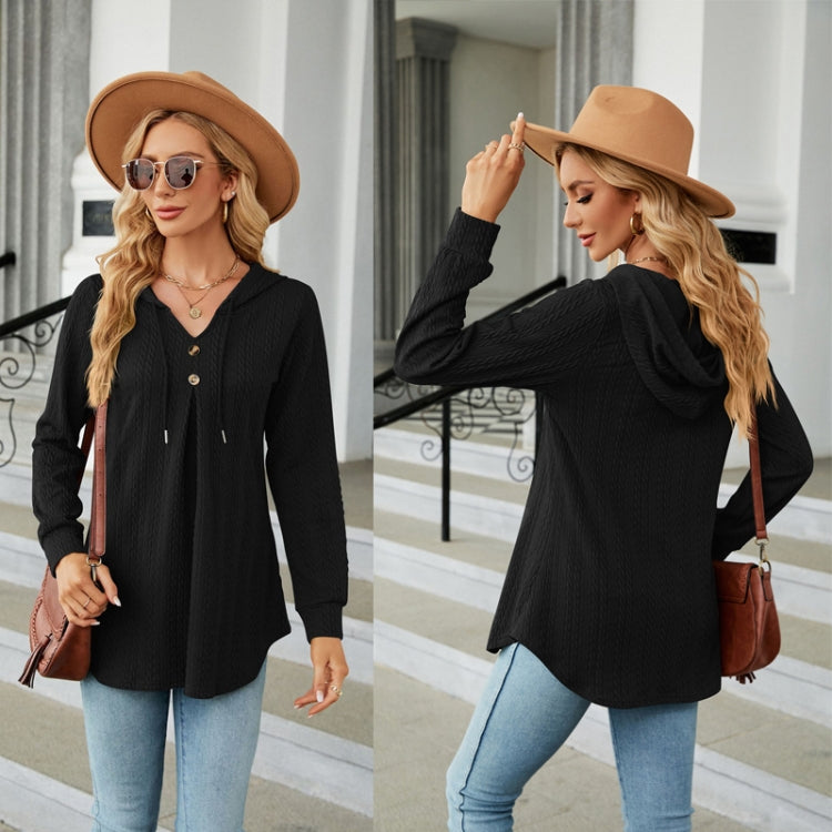 Autumn Winter V-Neck Loose Long Sleeve Hooded Sweatshirt Women Outerwear, Size: XXL