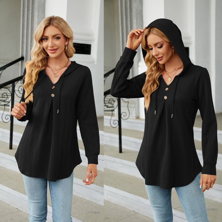 Autumn Winter V-Neck Loose Long Sleeve Hooded Sweatshirt Women Outerwear, Size: XXL