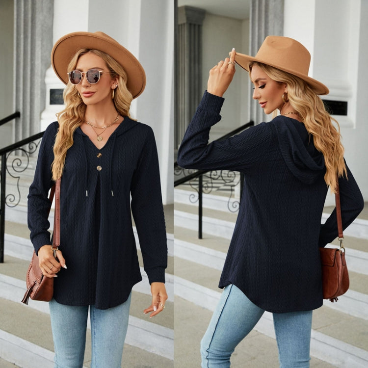 Autumn Winter V-Neck Loose Long Sleeve Hooded Sweatshirt Women Outerwear, Size: XXL