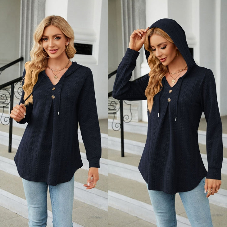 Autumn Winter V-Neck Loose Long Sleeve Hooded Sweatshirt Women Outerwear, Size: XXL