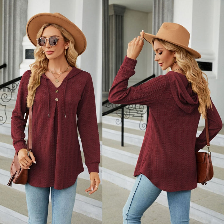 Autumn Winter V-Neck Loose Long Sleeve Hooded Sweatshirt Women Outerwear, Size: XXL