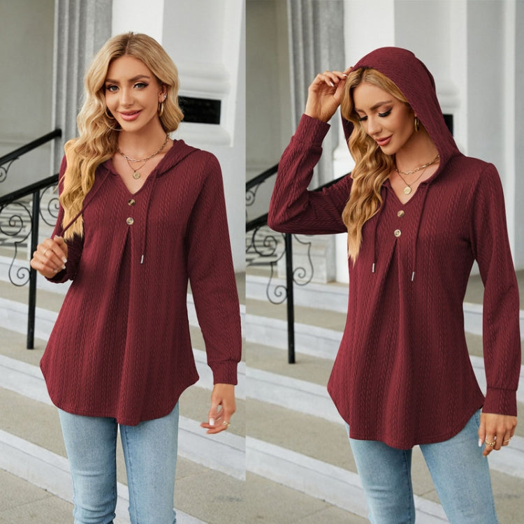 Autumn Winter V-Neck Loose Long Sleeve Hooded Sweatshirt Women Outerwear, Size: XXL