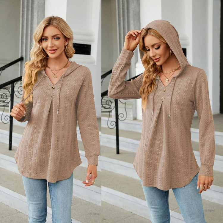 Autumn Winter V-Neck Loose Long Sleeve Hooded Sweatshirt Women Outerwear, Size: XXL