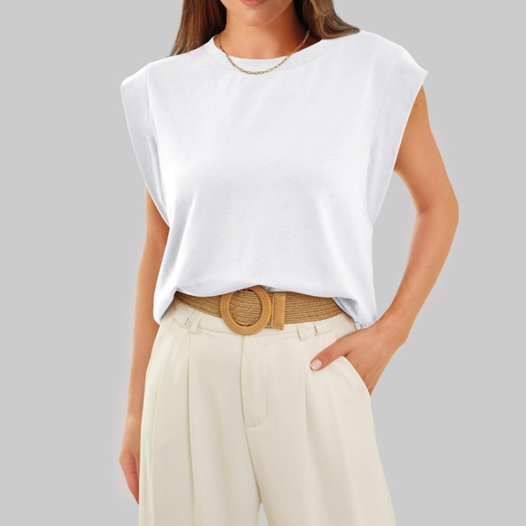 Women Summer Loose Top Basic T-Shirt Round Neck Casual Tank, Size: S