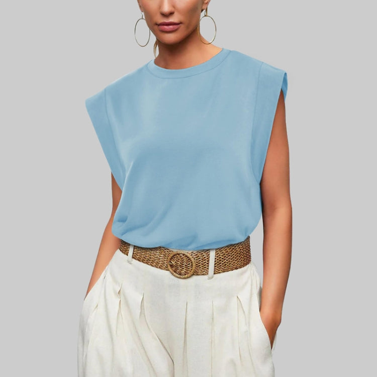 Women Summer Loose Top Basic T-Shirt Round Neck Casual Tank, Size: S