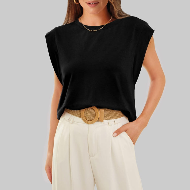Women Summer Loose Top Basic T-Shirt Round Neck Casual Tank, Size: M