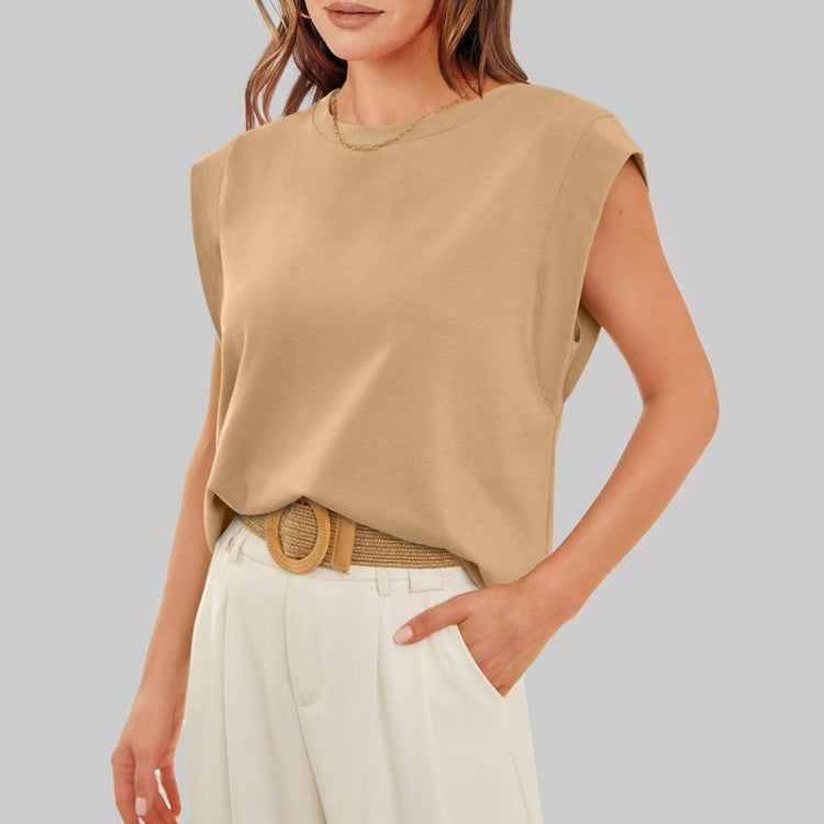 Women Summer Loose Top Basic T-Shirt Round Neck Casual Tank, Size: M