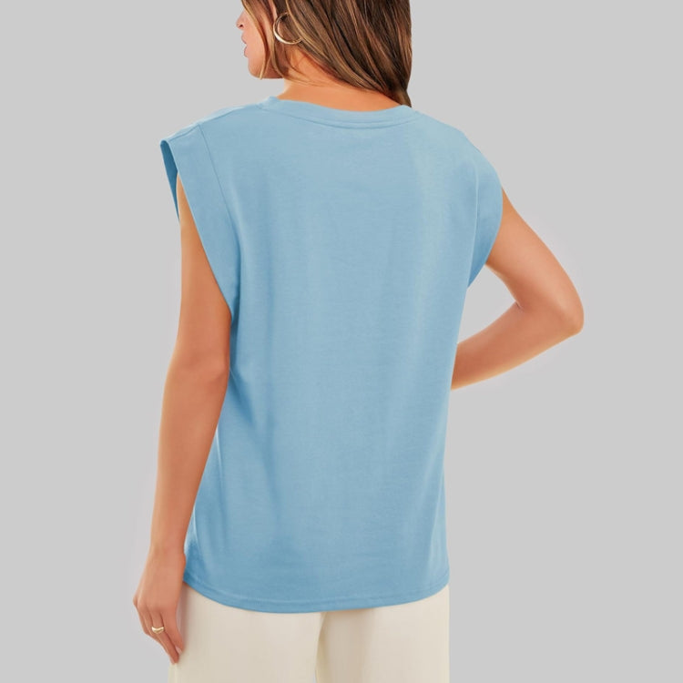 Women Summer Loose Top Basic T-Shirt Round Neck Casual Tank, Size: M