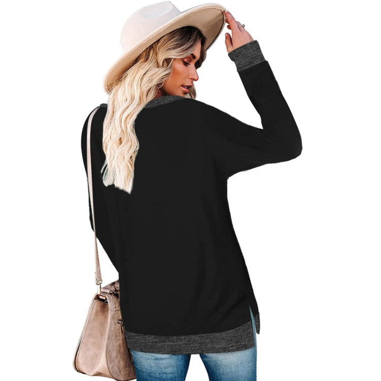 Long Sleeve Round Neck Colorblocked Split Top Ladies Loose Casual Pullover T-Shirt, Size: L