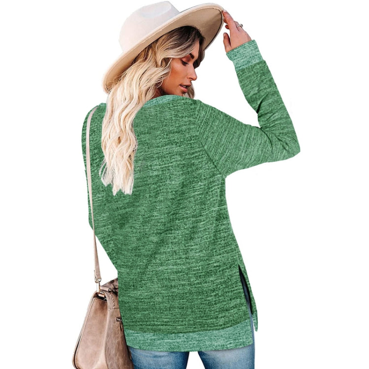 Long Sleeve Round Neck Colorblocked Split Top Ladies Loose Casual Pullover T-Shirt, Size: L
