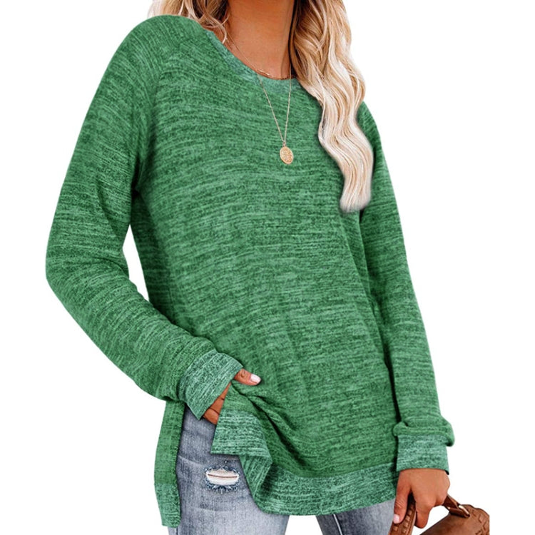 Long Sleeve Round Neck Colorblocked Split Top Ladies Loose Casual Pullover T-Shirt, Size: XL