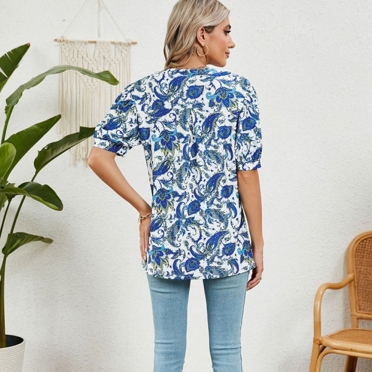 Women V-neck Loose Short-sleeved Printed T-shirt Top, Size: S