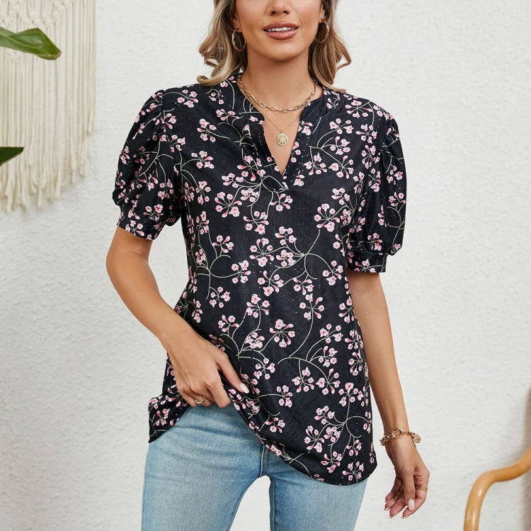 Women V-neck Loose Short-sleeved Printed T-shirt Top, Size: S