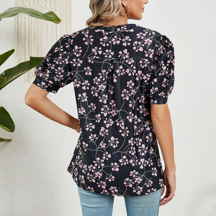Women V-neck Loose Short-sleeved Printed T-shirt Top, Size: XL