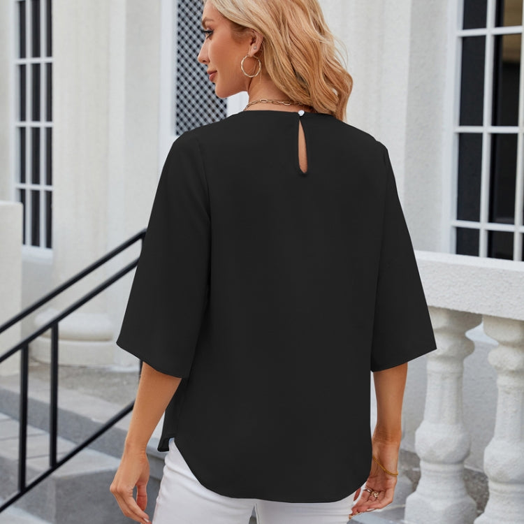 Summer Women Loose Chiffon Blouse Tops Round Neck 5 Points Sleeve Short Sleeve, Size: M