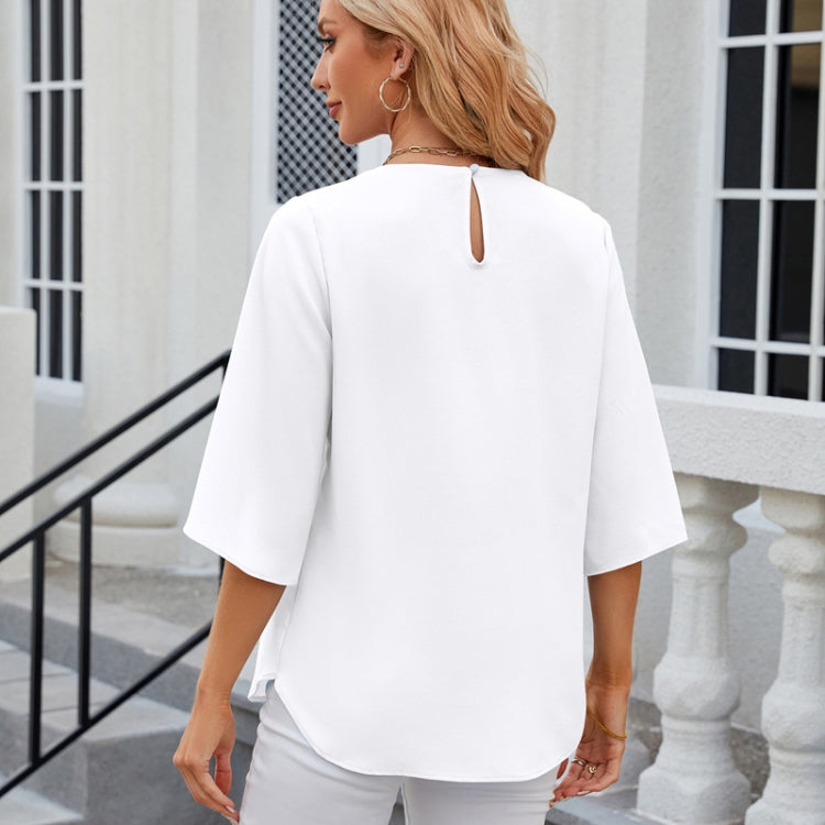 Summer Women Loose Chiffon Blouse Tops Round Neck 5 Points Sleeve Short Sleeve, Size: M